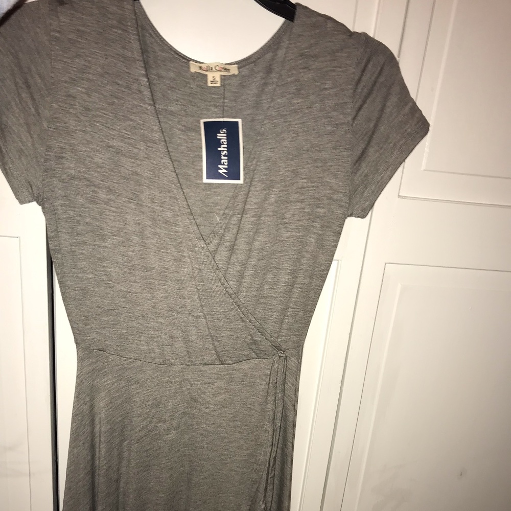 V neck cross over grey dress (small)